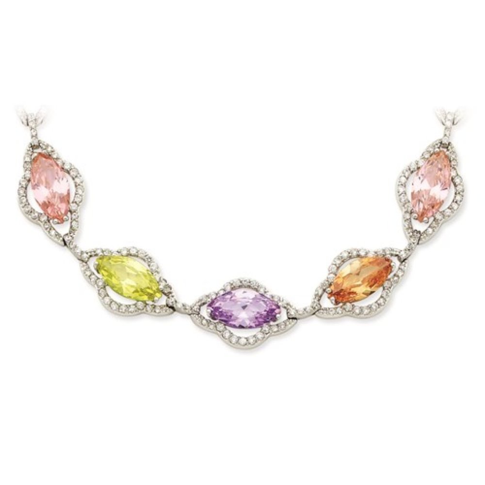 Sterling Silver 16inch Multicolor CZ Necklace